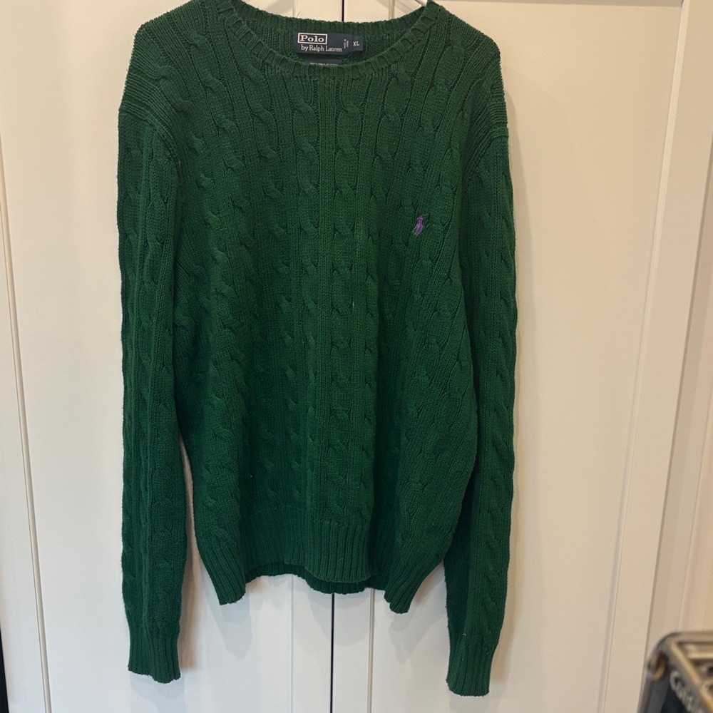 Ralph Lauren Forest Green Crewneck cable cotton Sweater
